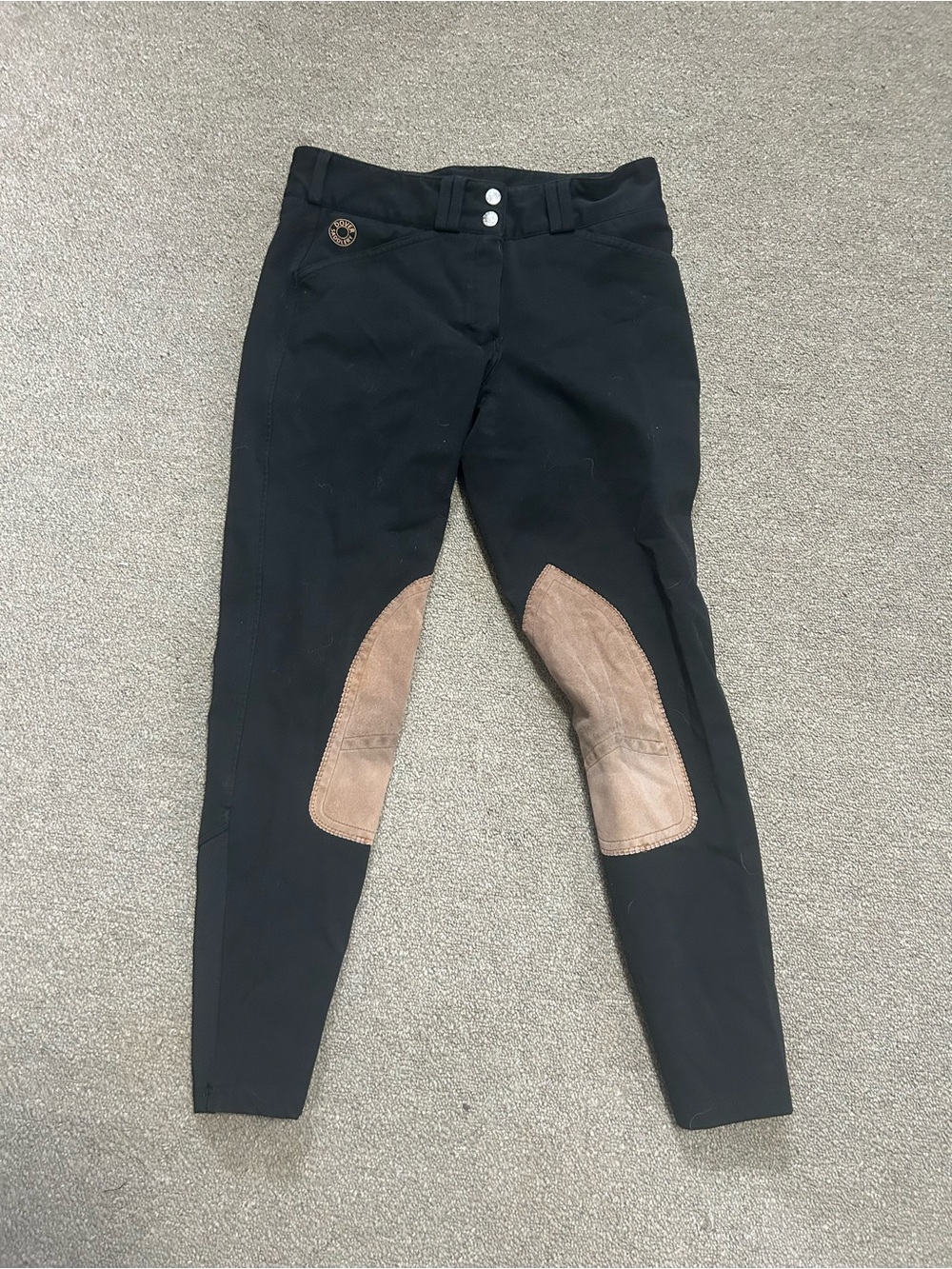 Dover Saddlery Black Women's Riding Breeches with Tan Knee Patches